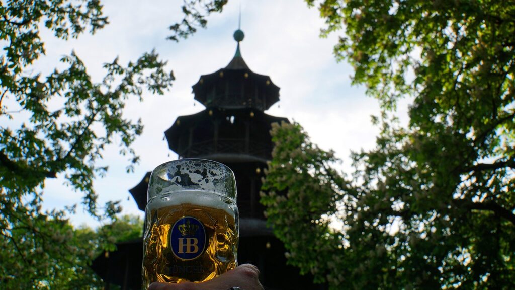 The beer garden at the Chinese Tower in Munich's English Garden