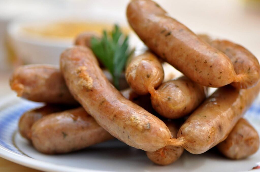 A pile of German sausages