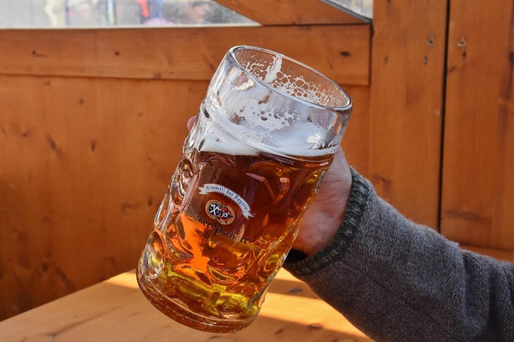 A Maß of beer on a Bavarian beer-garden table