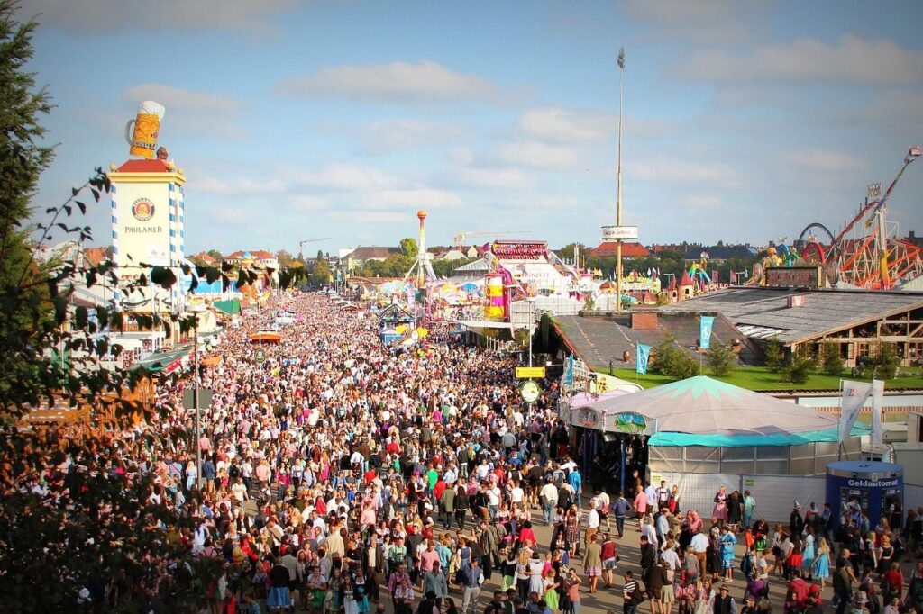 Crowd on the Oktoberfest grounds in Munich