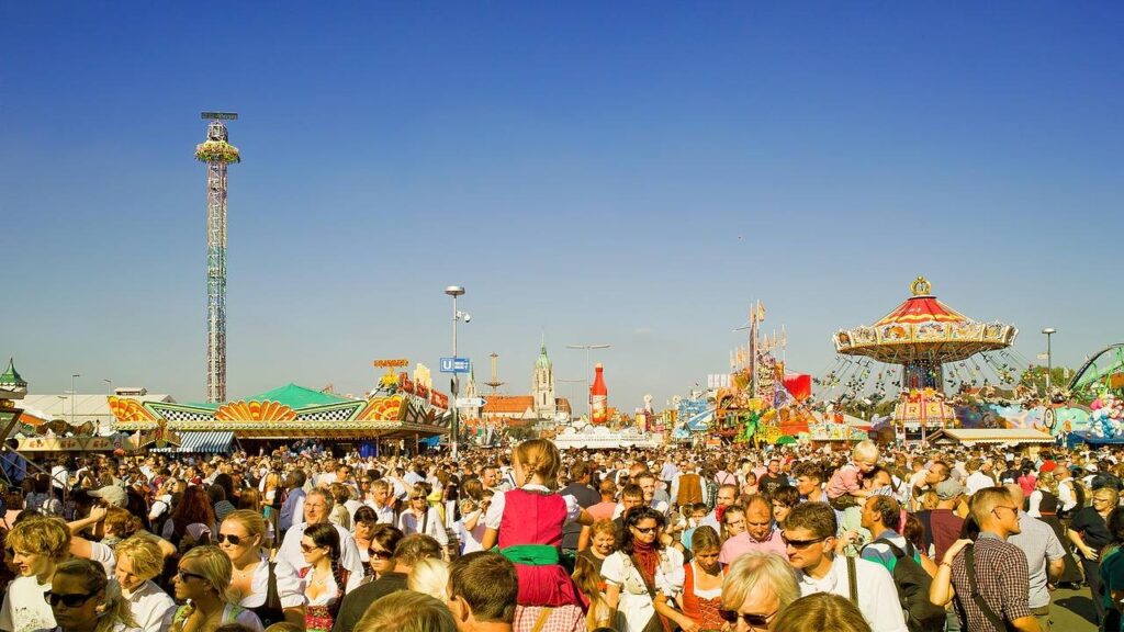Crowds on the Oktoberfest grounds in Munich